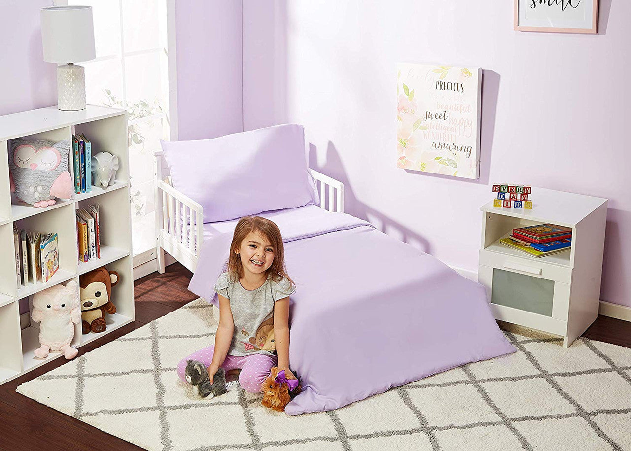 Everyday Kids 4 Piece Toddler Bedding Set - Solid Purple