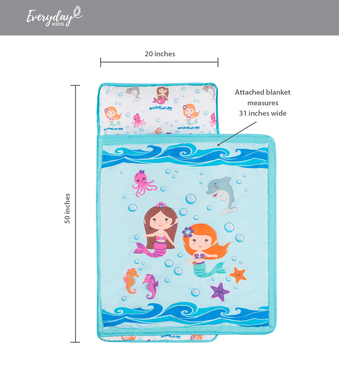 Everyday Kids Toddler Nap Mat with Pillow - Underwater Mermaids