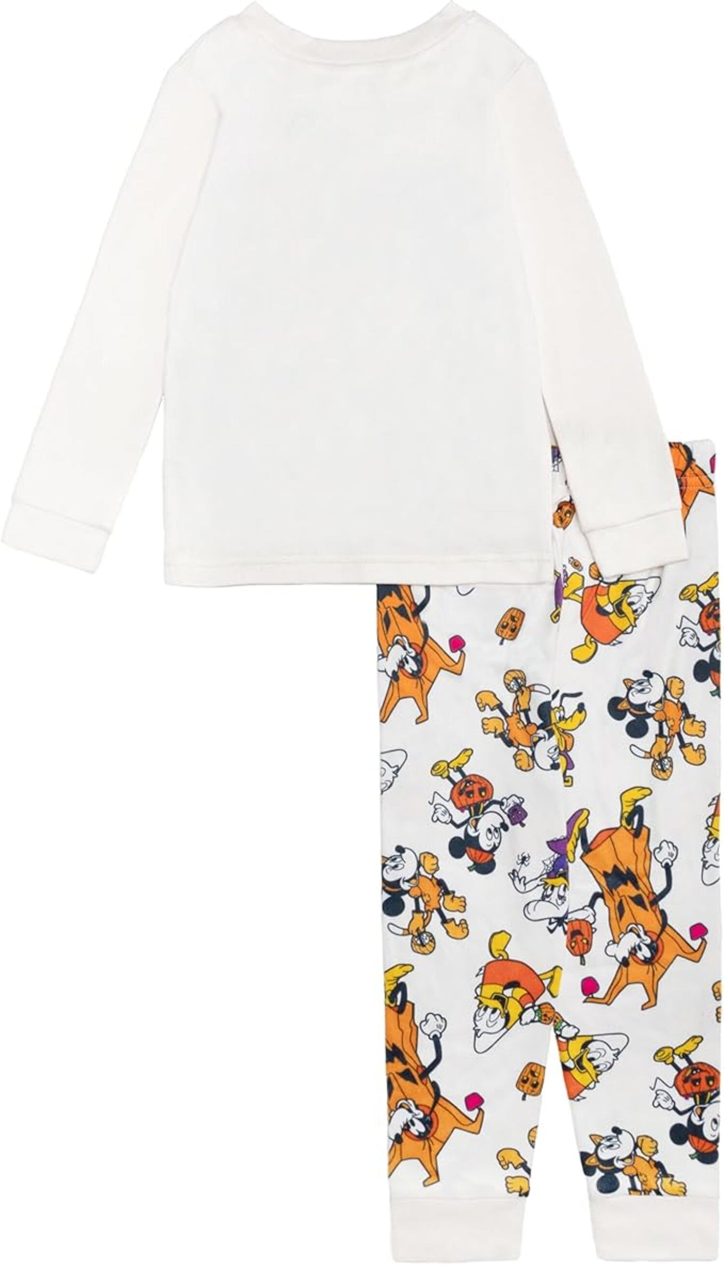 Disney Mickey and Friends Halloween Unisex 2-Piece Cotton Pajama Set, Long Sleeve "Spook-tacular" Graphic Top and Pants, White