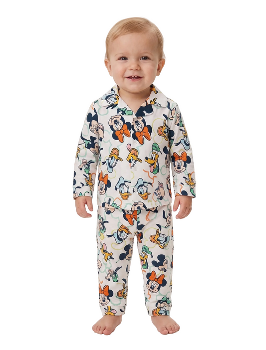 Disney Mickey Mouse Toddler Unisex 2-Piece Button-Down Pajama Set, Short Sleeve Coat Front Shirt and Matching Pants