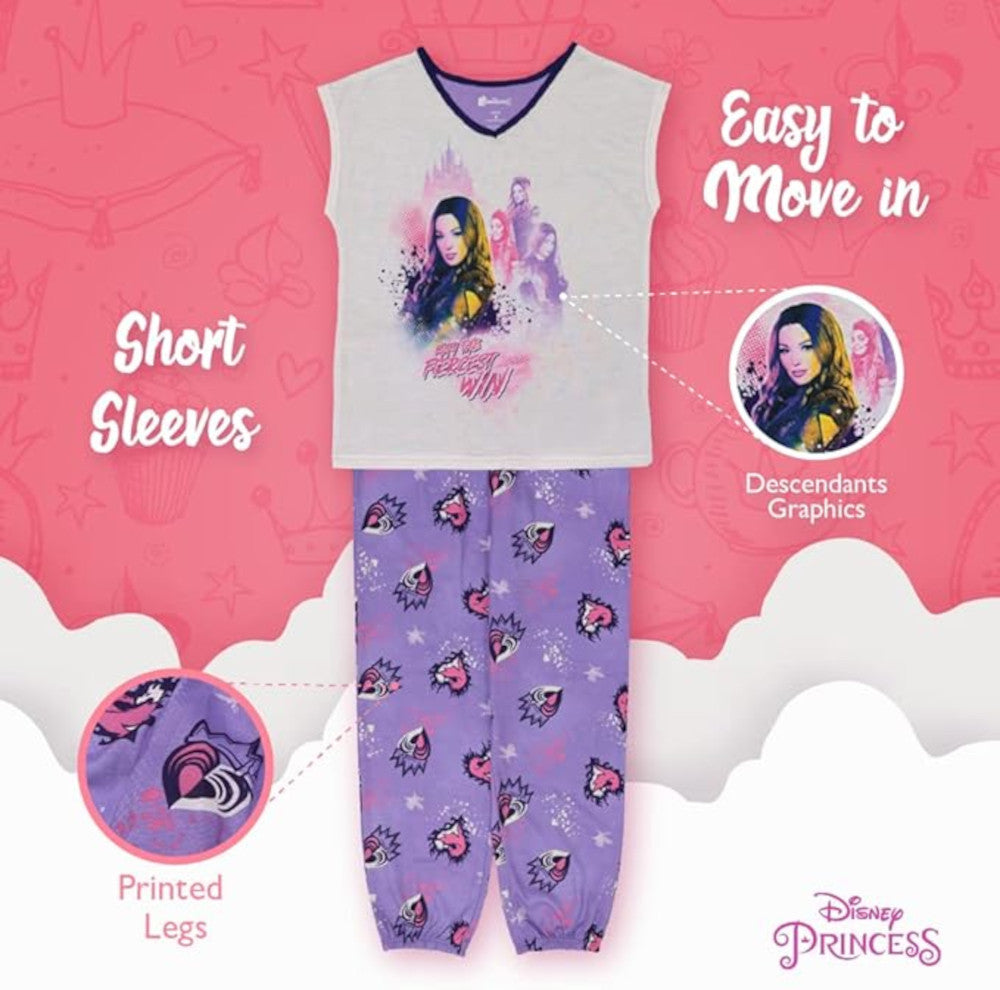 Disney Descendants Girls 3 Piece Pajama Set Sleeveless Top Pants and Shorts