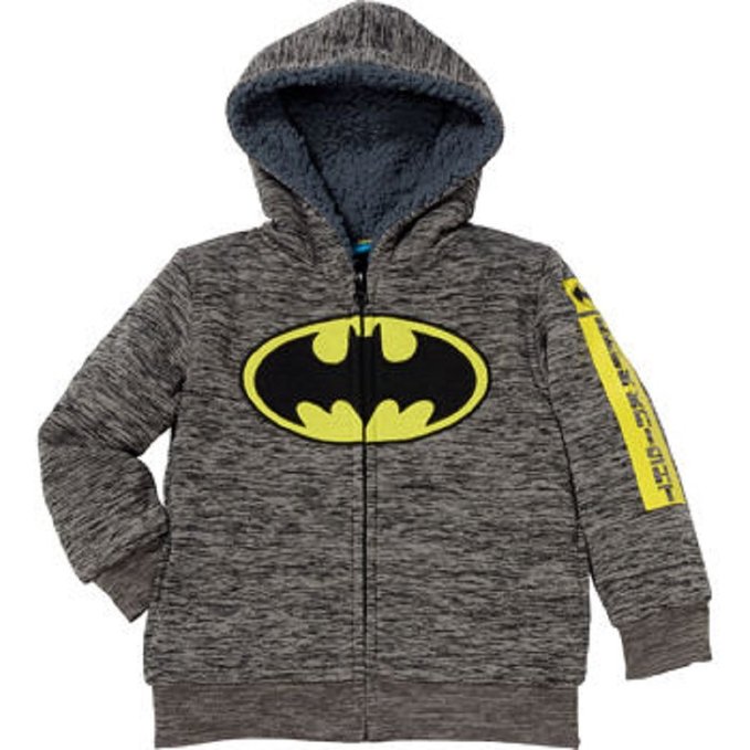 Boys Marvel Superhero Lined Full Zip Hoodie Jacket -Batman