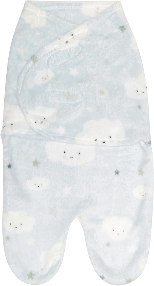 Baby Travel Swaddle Blue Clouds and Stars, Size 0-3 Months