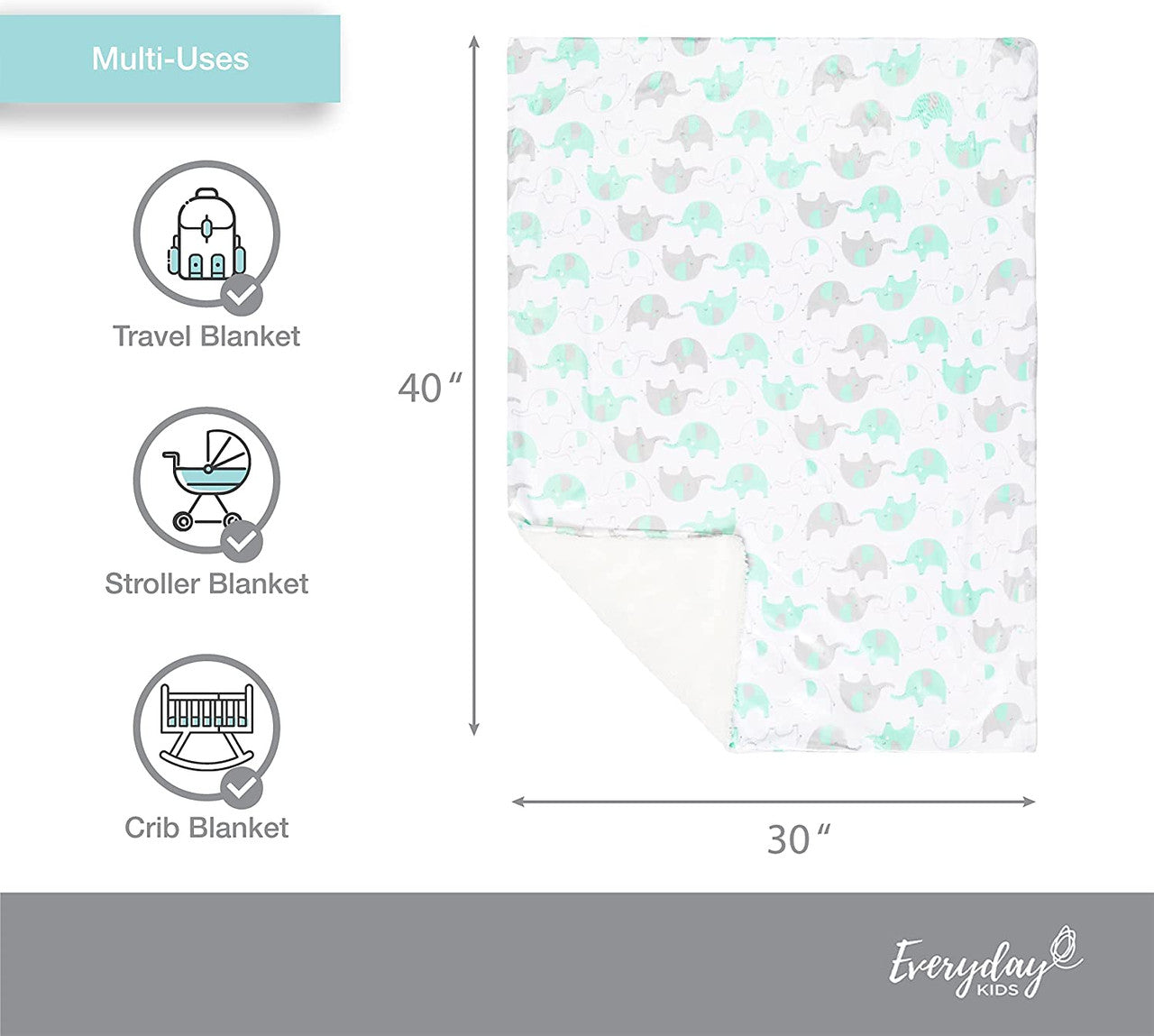 Everyday Kids Baby Blanket Green Elephant