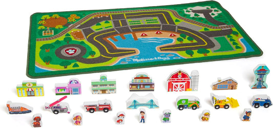 Melissa & Doug PAW Patrol Adventure Bay Activity Rug, 22-Piece Town Play Mat with Wooden Vehicles & Figures for Kids Ages 3+