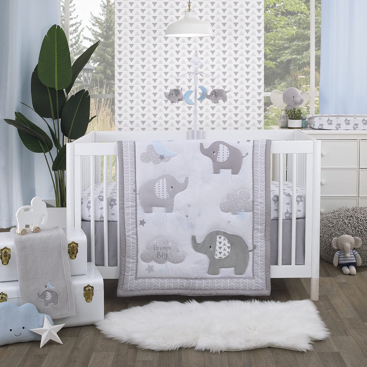 NoJo Elephant Stroll Fitted Crib Sheet, Soft Nursery Mattress Sheet, Grey and White