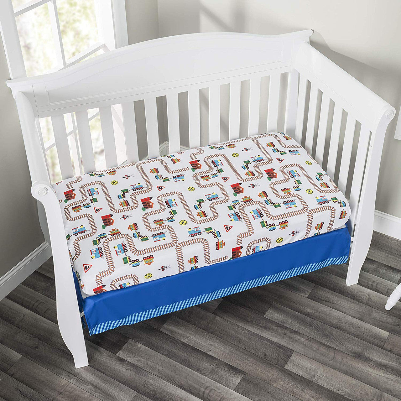 Everyday Kids 2 Pack Fitted Boys Crib Sheet - Train/Light Blue