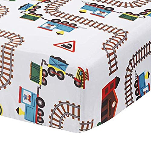Everyday Kids 2 Pack Fitted Boys Crib Sheet - Train/Light Blue