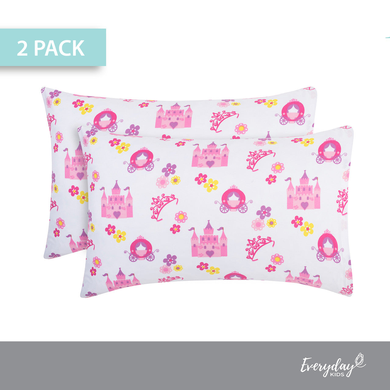 EVERYDAY KIDS 2-Pack Toddler Travel Pillowcases - Princess Storyland