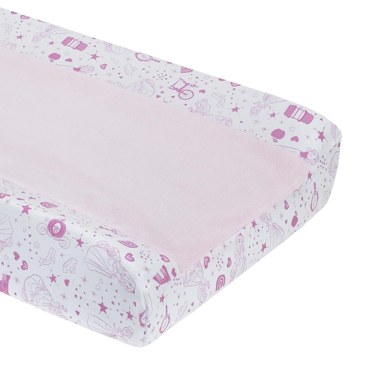 Disney Princess Baby Changing Pad Cover, Cinderella & Belle Fitted Nursery Cover, Pink and White