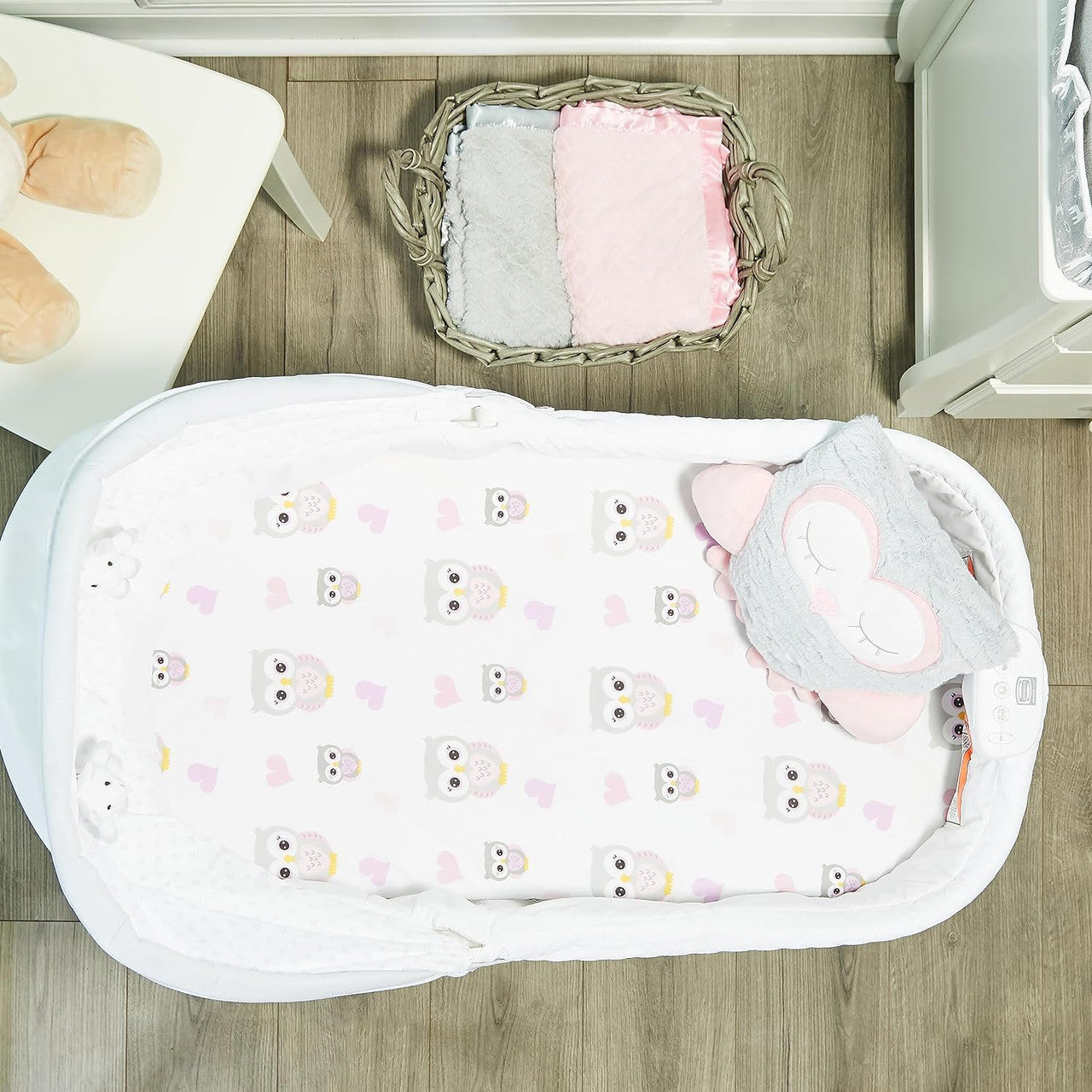 2 PK Bassinet Sheet - Owls and Pink