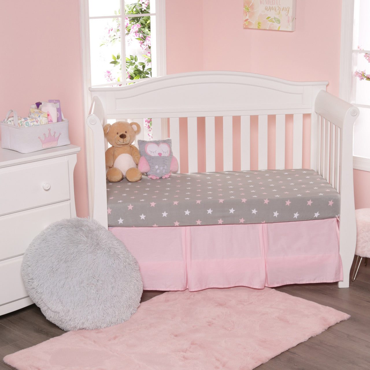 Everyday Kids Fitted Crib Sheet - Owls/Stars