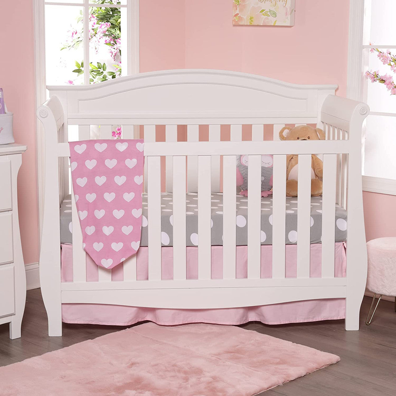 Everyday Kids 2 Pack Fitted Crib Sheet - Hearts/Polka Dots