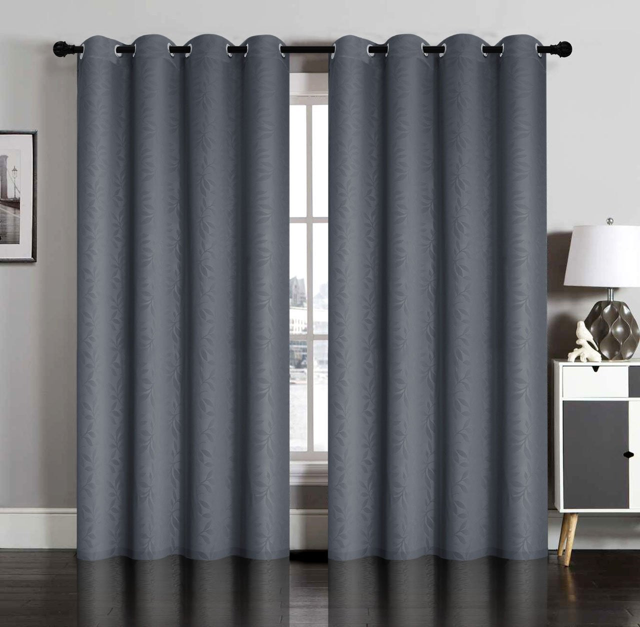 Pair of Susan Silver Blackout Embossed Window Curtain Panels w/Grommets