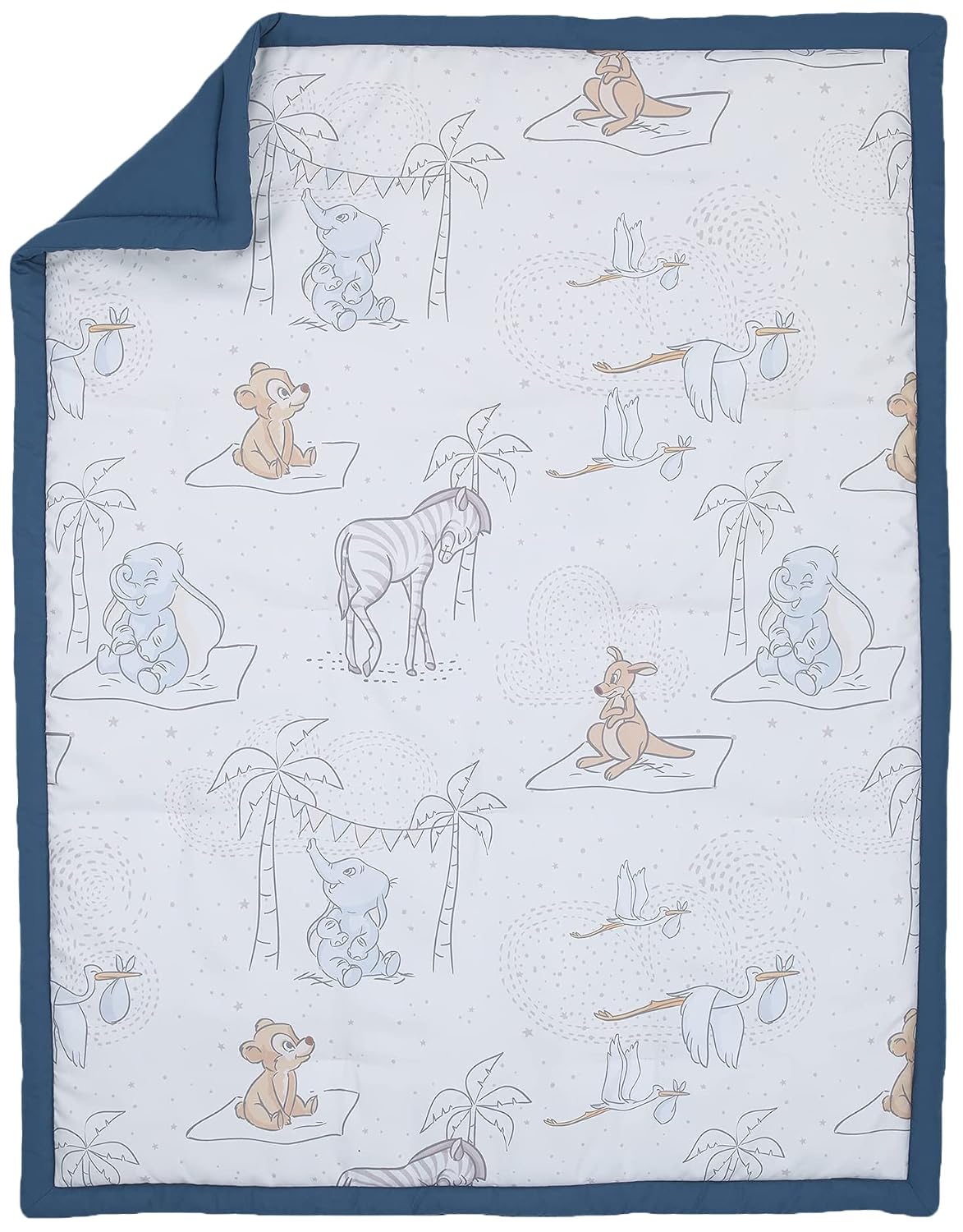 Disney Baby Dumbo Storybook Nursery 6-Piece Crib Bedding Set, Comforter, Fitted Sheets, Blanket, Changing Pad Cover & Wall Decal/Banner, Blue and White