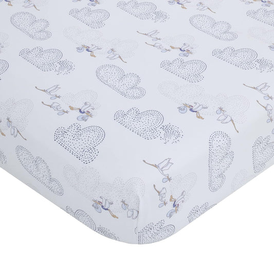 Disney Baby Dumbo Storybook Nursery 6-Piece Crib Bedding Set, Comforter, Fitted Sheets, Blanket, Changing Pad Cover & Wall Decal/Banner, Blue and White