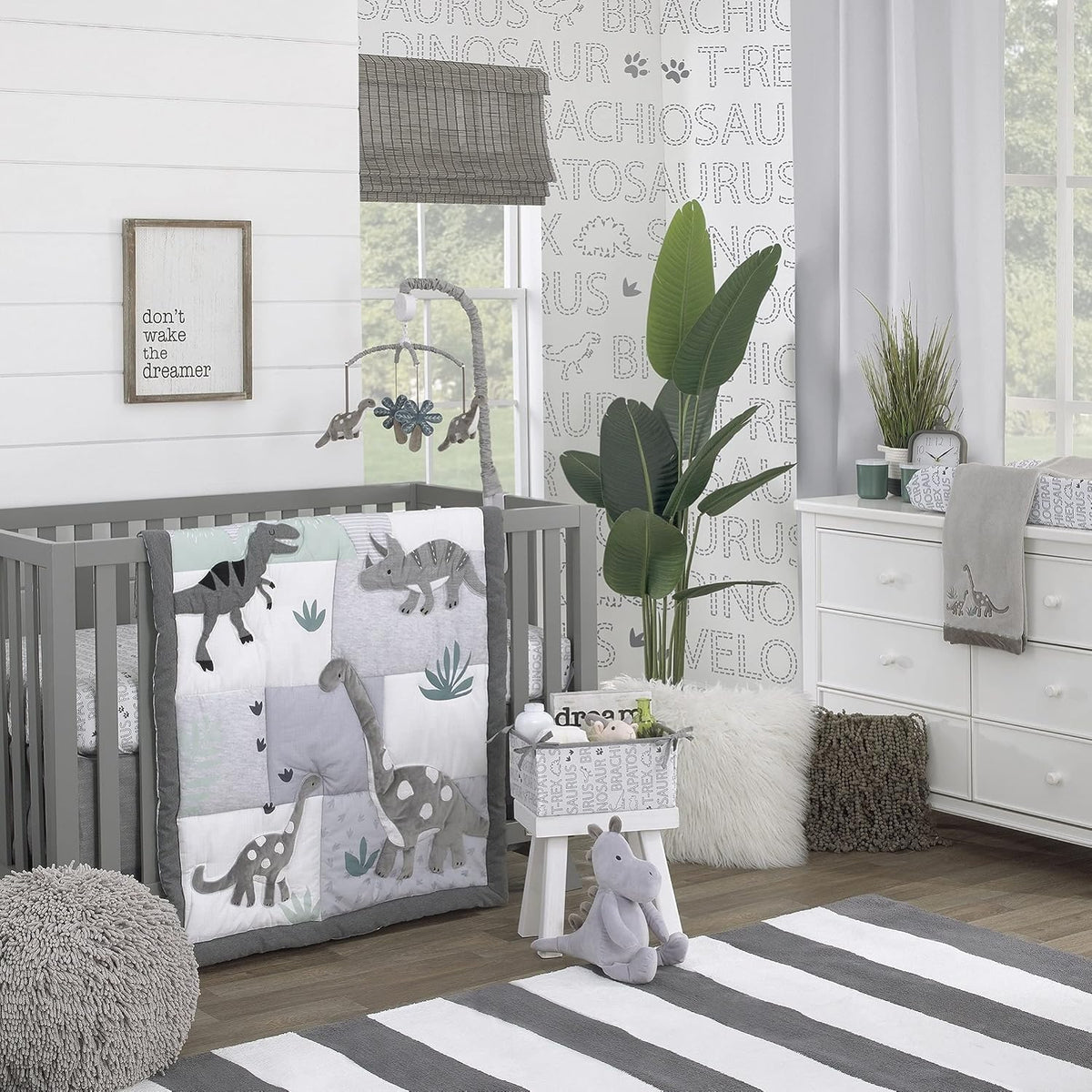 NoJo Dinosaur Typography Contoured Changing Pad Cover, Dino Names & Silhouettes Plush Cover, Grey and White