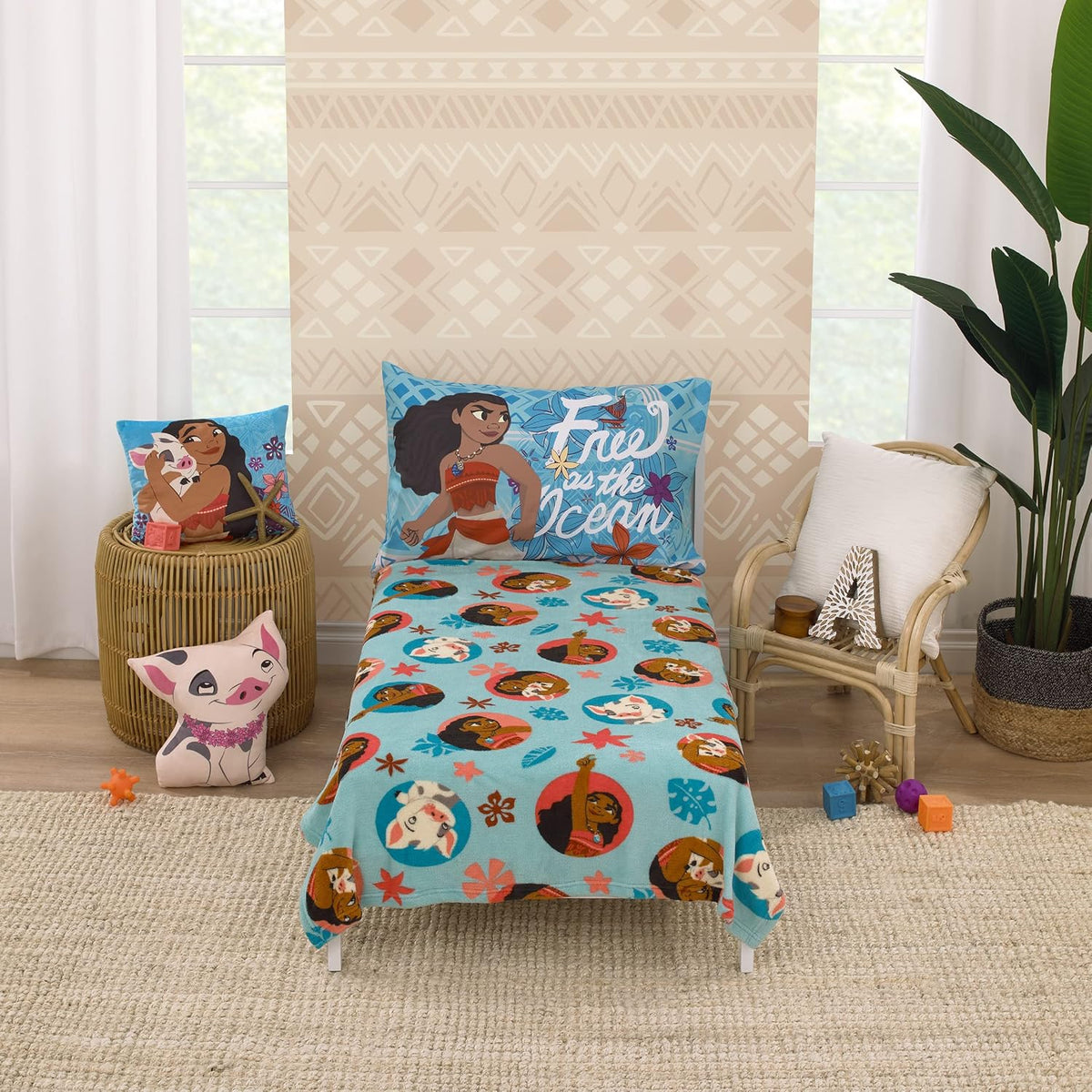 Disney Moana and Pua Super Soft Plush Toddler Blanket, 40x50 Tropical Fleece Stroller & Crib Blanket, Aqua and Coral
