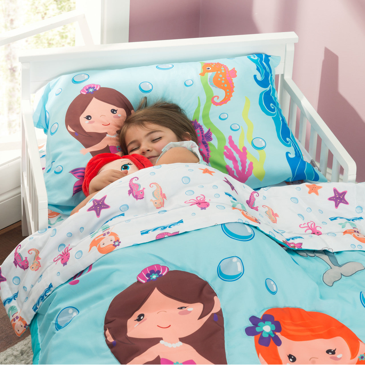 Everyday Kids 4 Piece Toddler Bedding Set -Undersea Mermaids Adventure