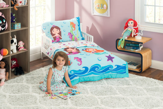 Everyday Kids 4 Piece Toddler Bedding Set -Undersea Mermaids Adventure