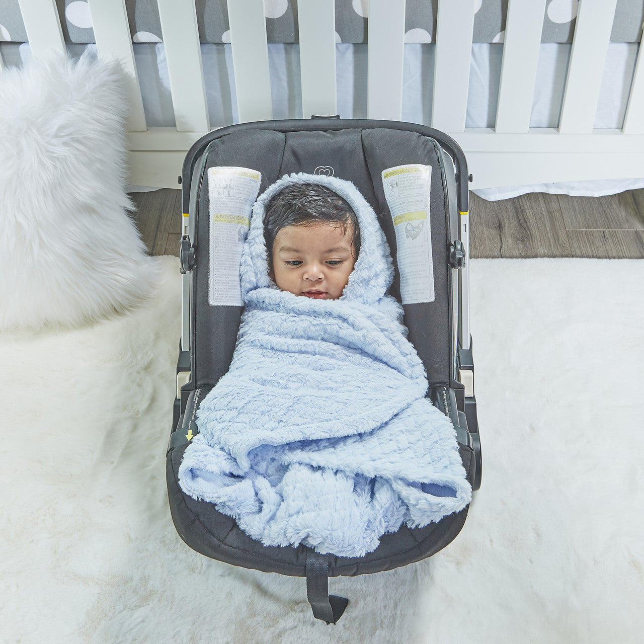 Everyday Kids Blue Plush Hooded Car Seat Blanket