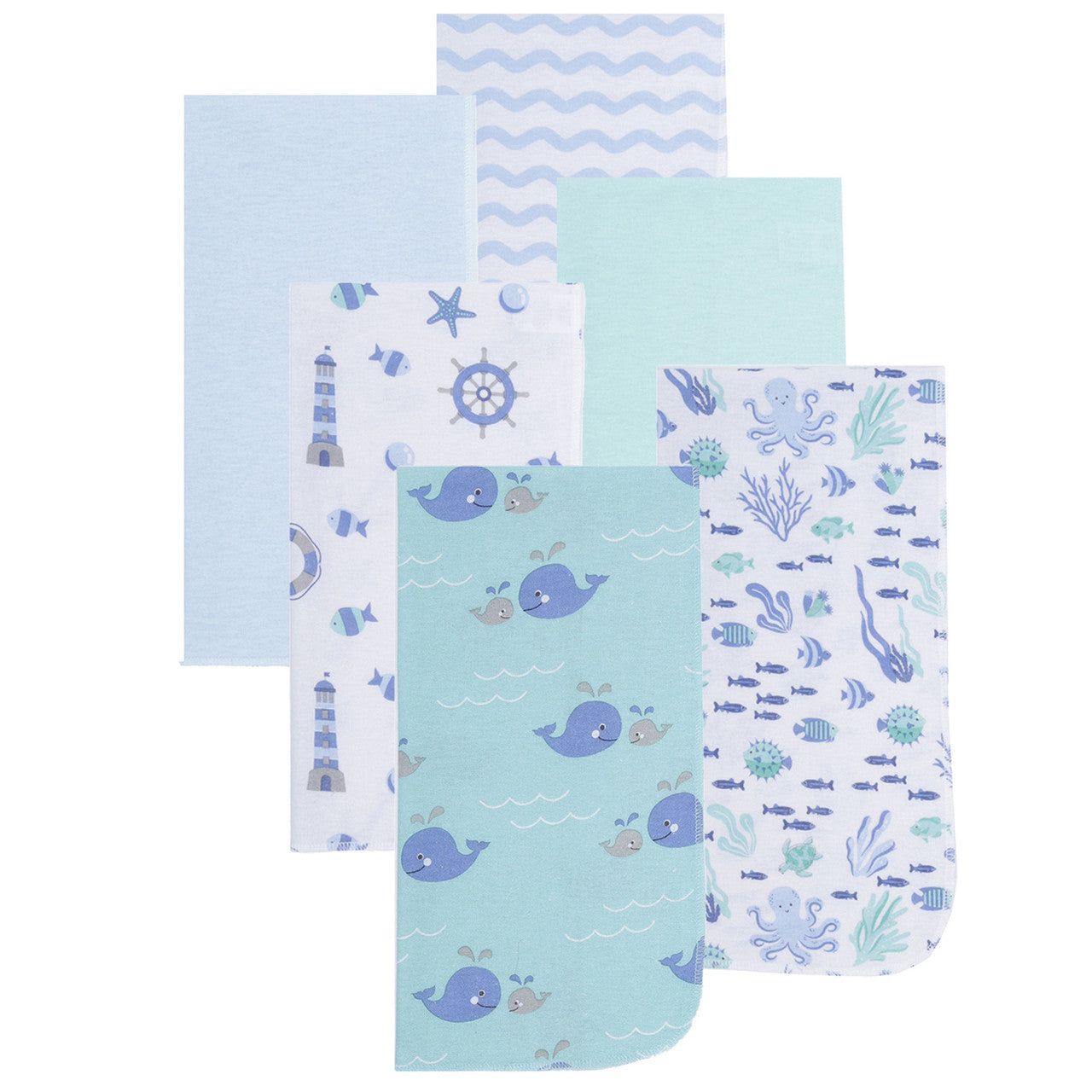 EVERYDAY KIDS 12 Pack Burp Cloths - Ocean/Boats/Whales