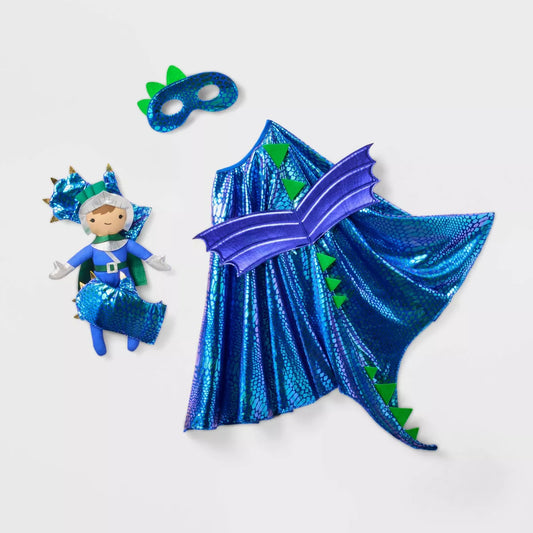 Gigglescape Dragon Dress-Up Costume & Matching Knight Plush Doll Set, 4-Piece Pretend Play Wings, Mask & Toy, Ages 3-6