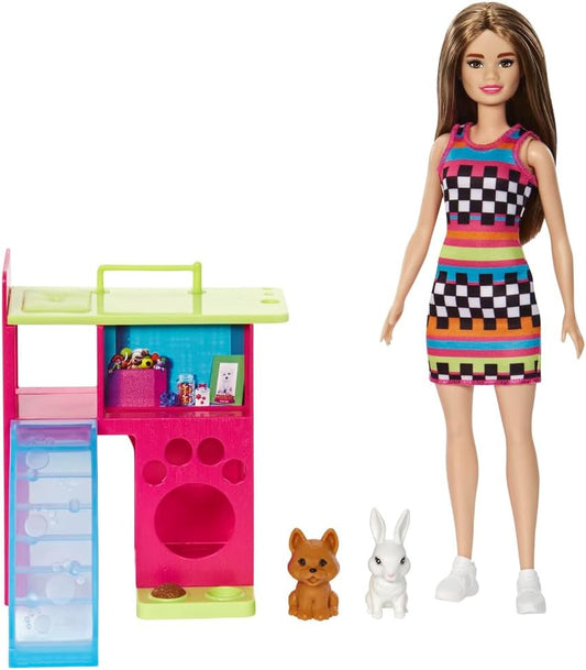Barbie Doll and Pet Playhouse Playset with 2 Pets