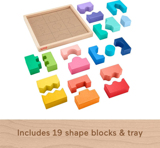 Fisher-Price Wood Toddler Toy Interlocking Blocks Stacking Jigsaw Puzzle