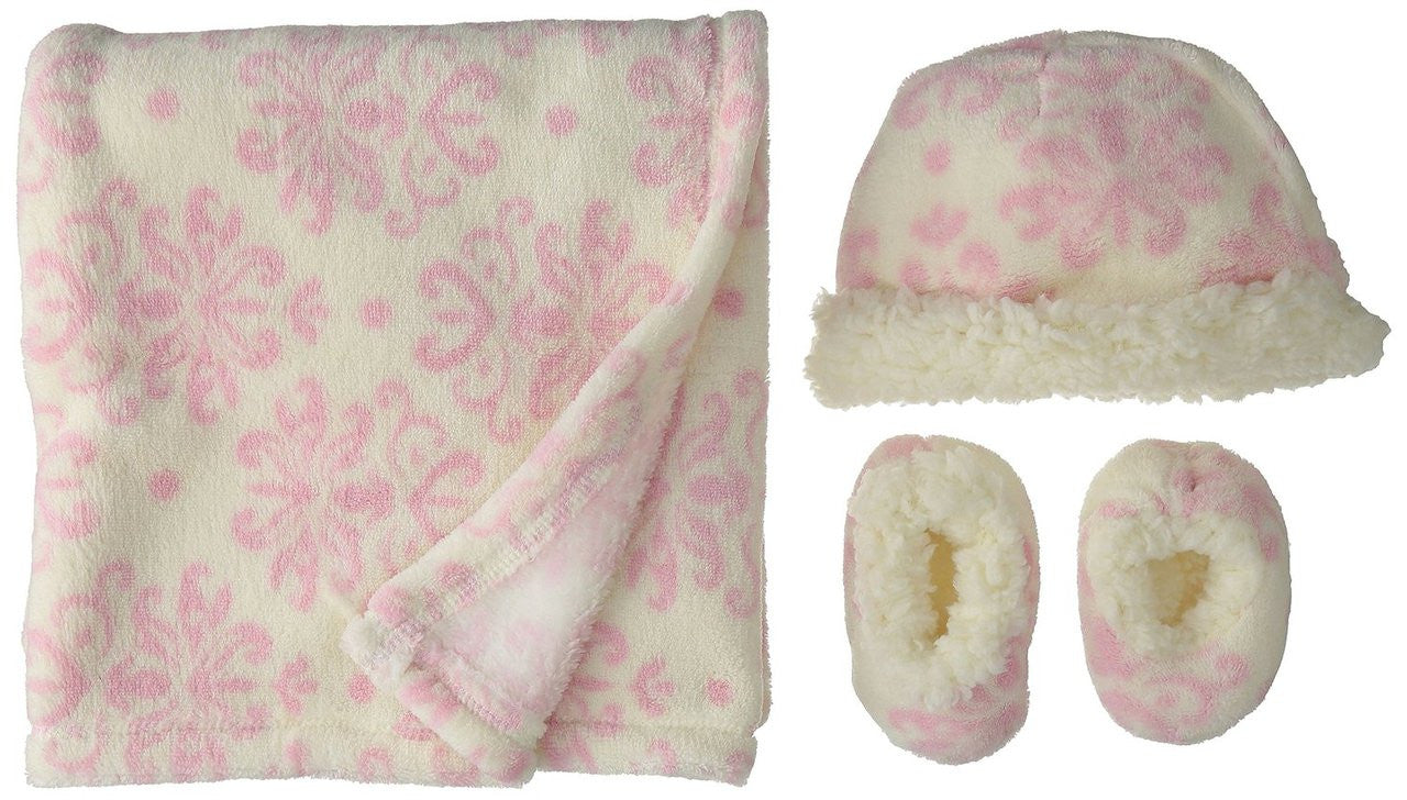 Lovespun Baby Girls' Damask Print 3 Piece Blanket Set