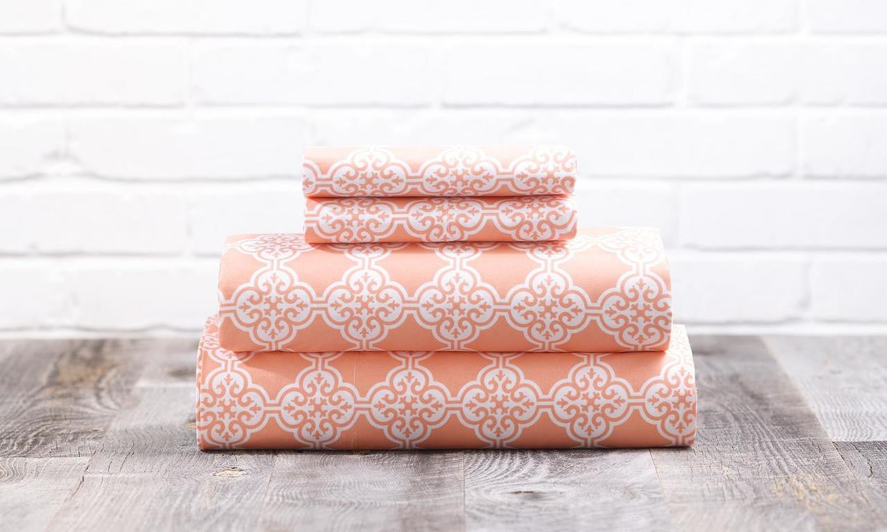 Clementine 4 Piece Sheet Set (Full Size, Coral)