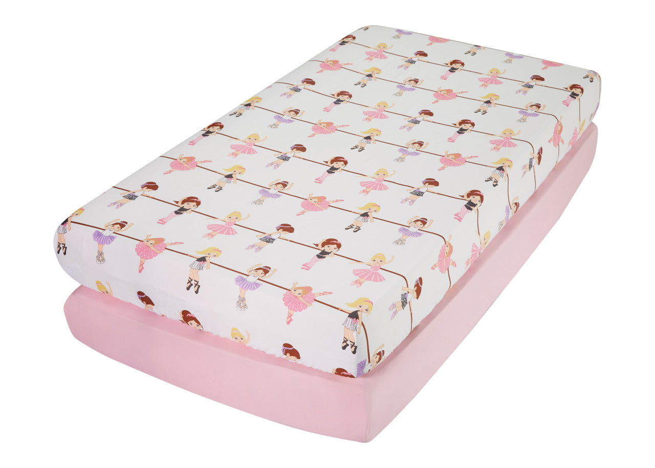 Everyday Kids 2 Pack Fitted Girls Crib Sheet -Ballerina/Pink