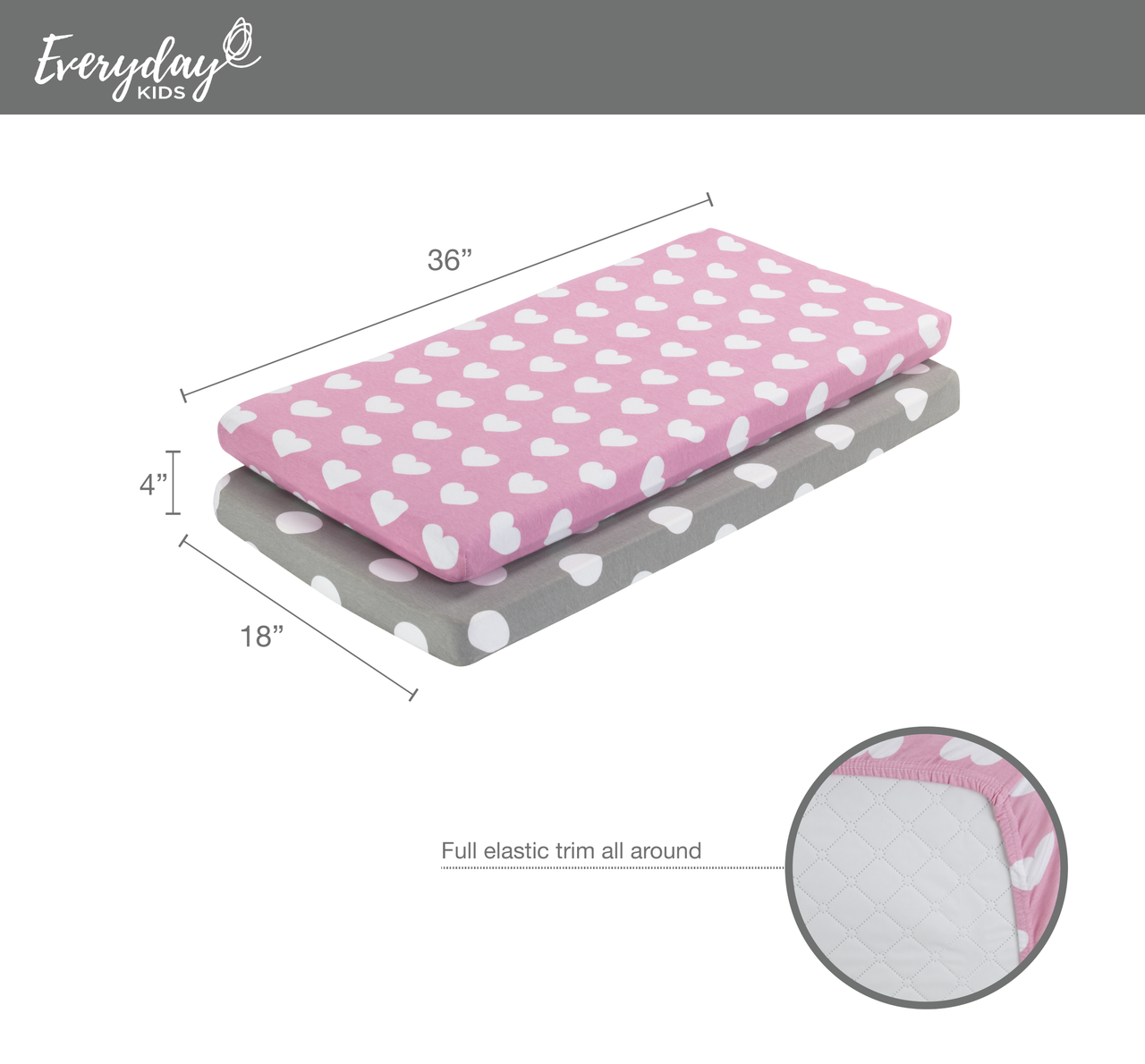 EVERYDAY KIDS 2 Pack Cotton Jersey Knit Cradle Sheet Set - Hearts/Polka Dots
