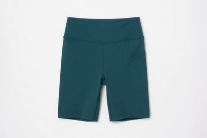 New York Laundry Women's 7-Inch High-Waisted Biker Shorts with Side Pockets, Teal / Dark Green