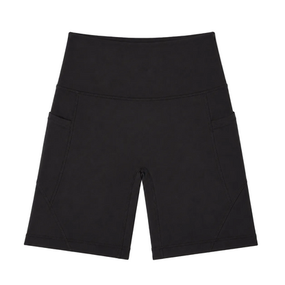 New York Laundry Women's 7-Inch High-Waisted Biker Shorts with Side Pockets, Jet Black