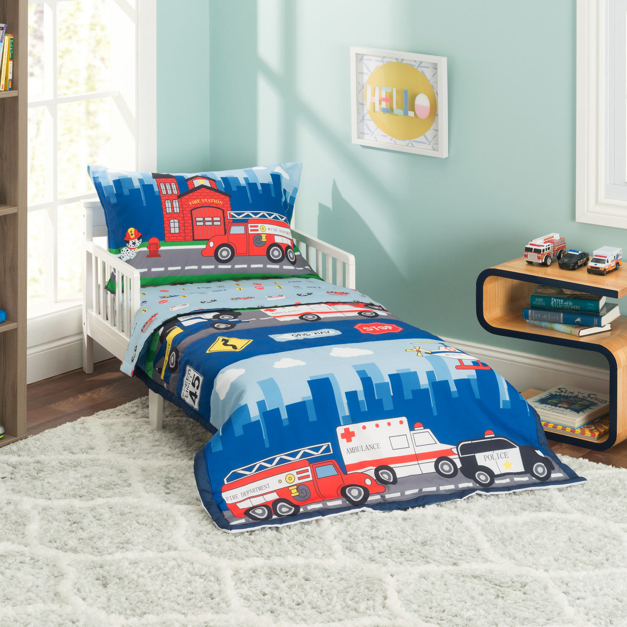 Everyday Kids 4 Piece Toddler Bedding Set - Fire and Police Rescue