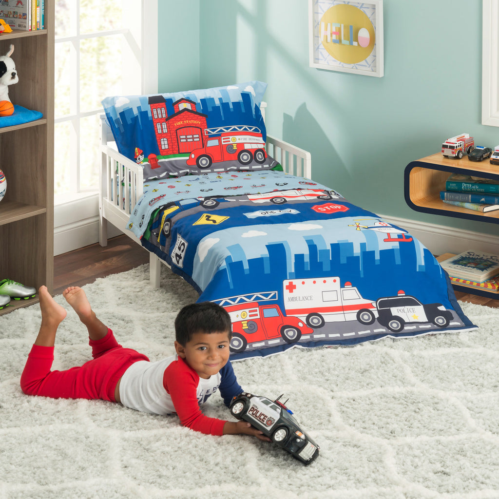 Everyday Kids 4 Piece Toddler Bedding Set - Fire and Police Rescue