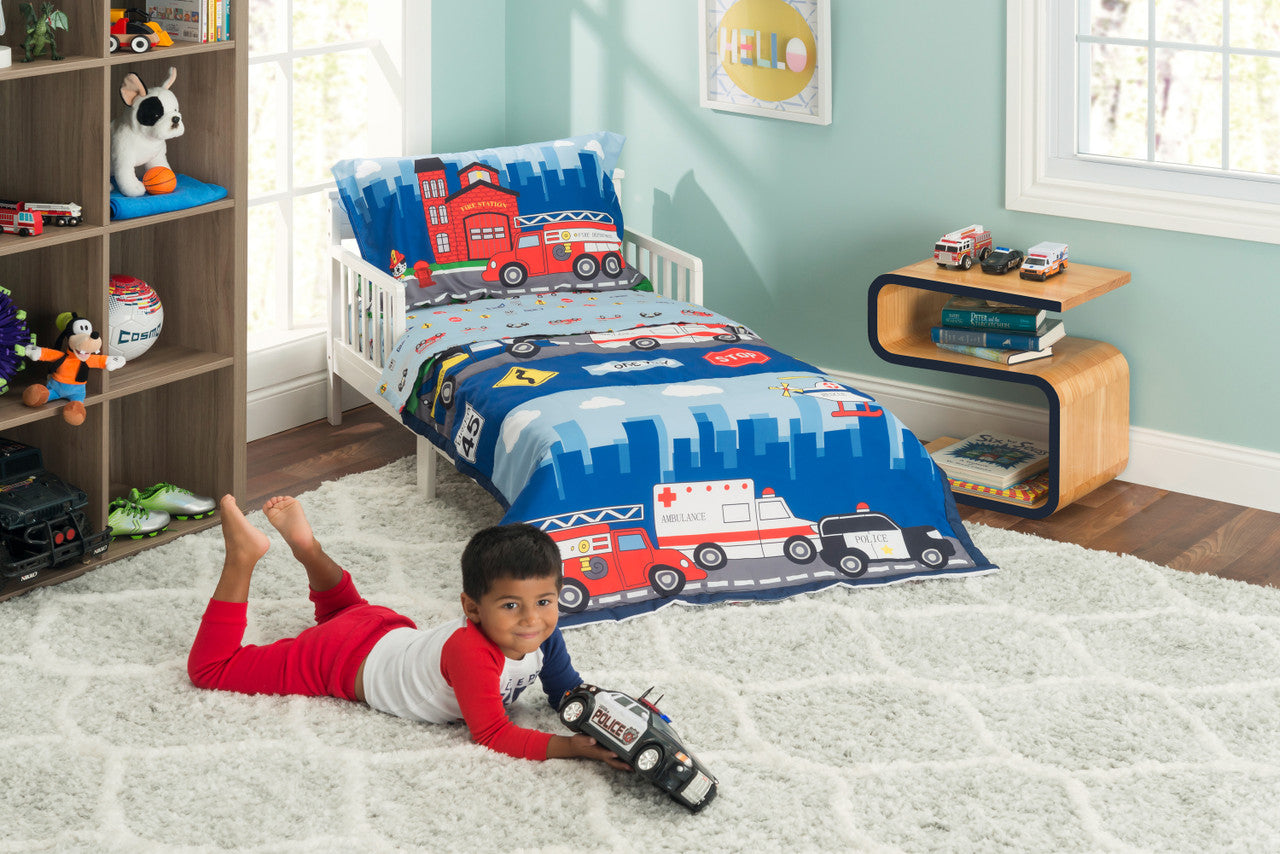 Everyday Kids 4 Piece Toddler Bedding Set - Fire and Police Rescue