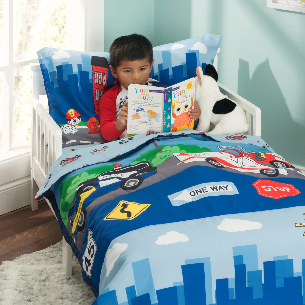 Everyday Kids 4 Piece Toddler Bedding Set - Fire and Police Rescue