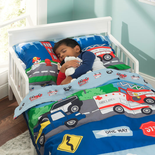Everyday Kids 4 Piece Toddler Bedding Set - Fire and Police Rescue