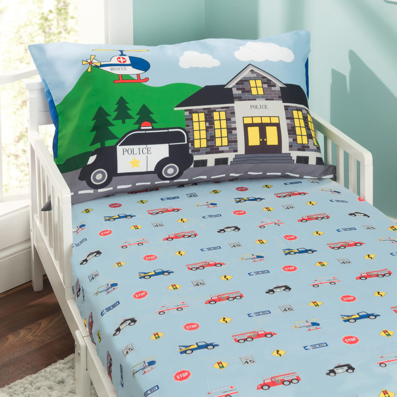 Everyday Kids 4 Piece Toddler Bedding Set - Fire and Police Rescue