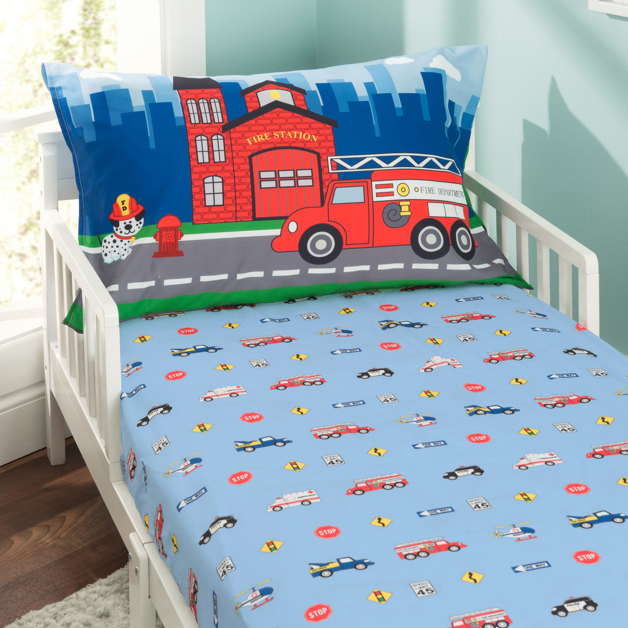 Everyday Kids 4 Piece Toddler Bedding Set - Fire and Police Rescue