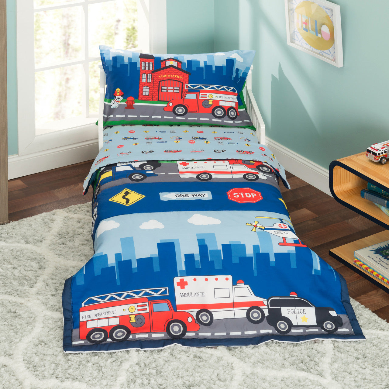 Everyday Kids 4 Piece Toddler Bedding Set - Fire and Police Rescue