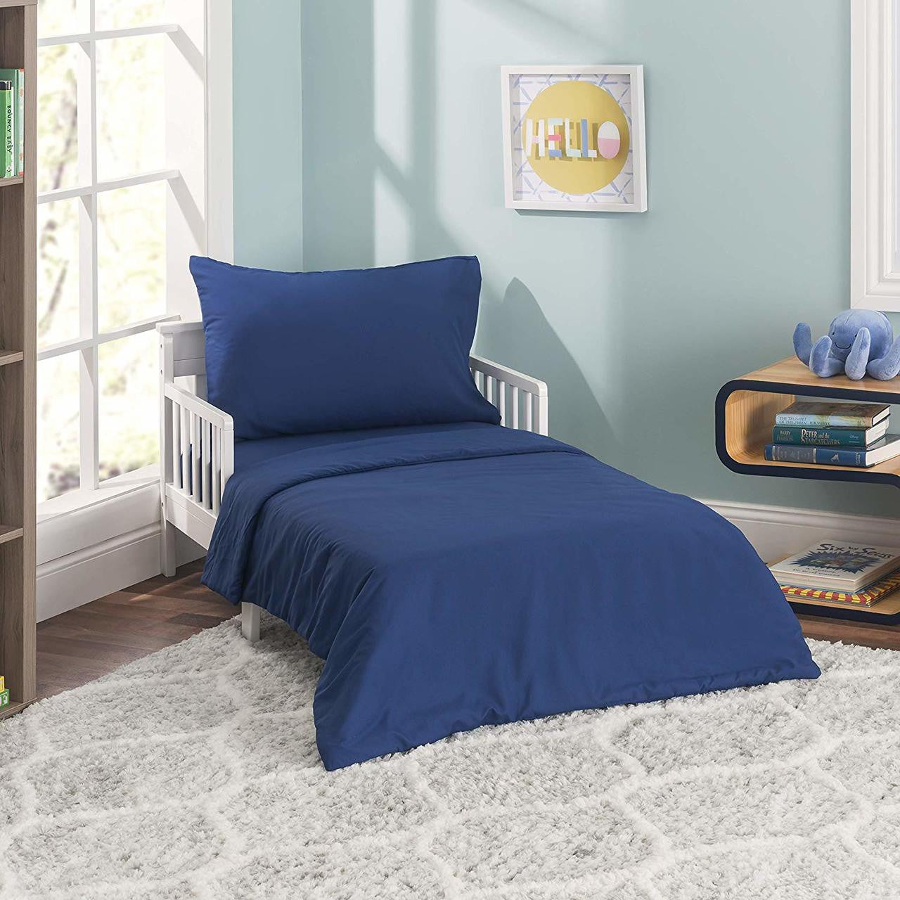 Everyday Kids 4 Piece Toddler Bedding Set - Solid Navy
