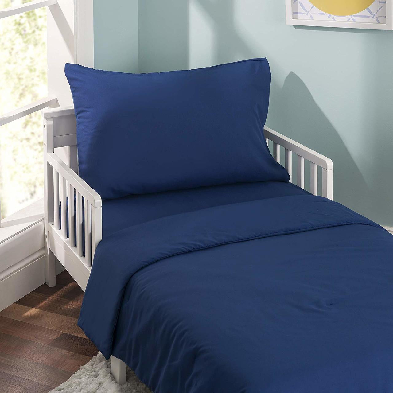Everyday Kids 4 Piece Toddler Bedding Set - Solid Navy