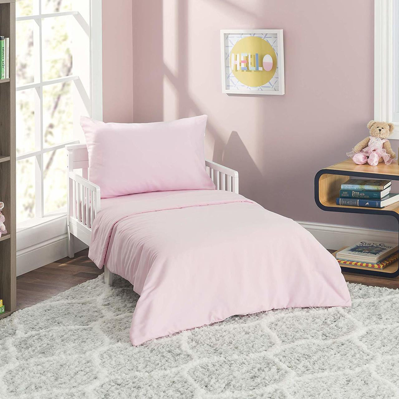 Everyday Kids 4 Piece Toddler Bedding Set - Solid Pink