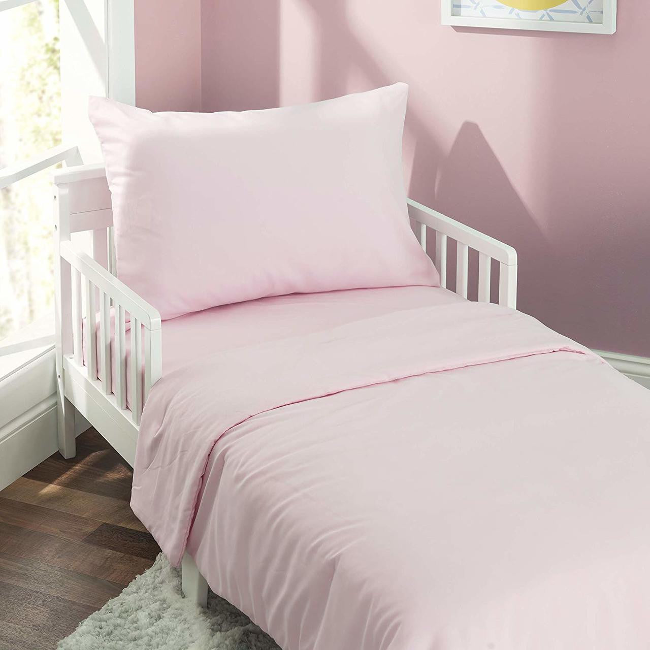 Everyday Kids 4 Piece Toddler Bedding Set - Solid Pink