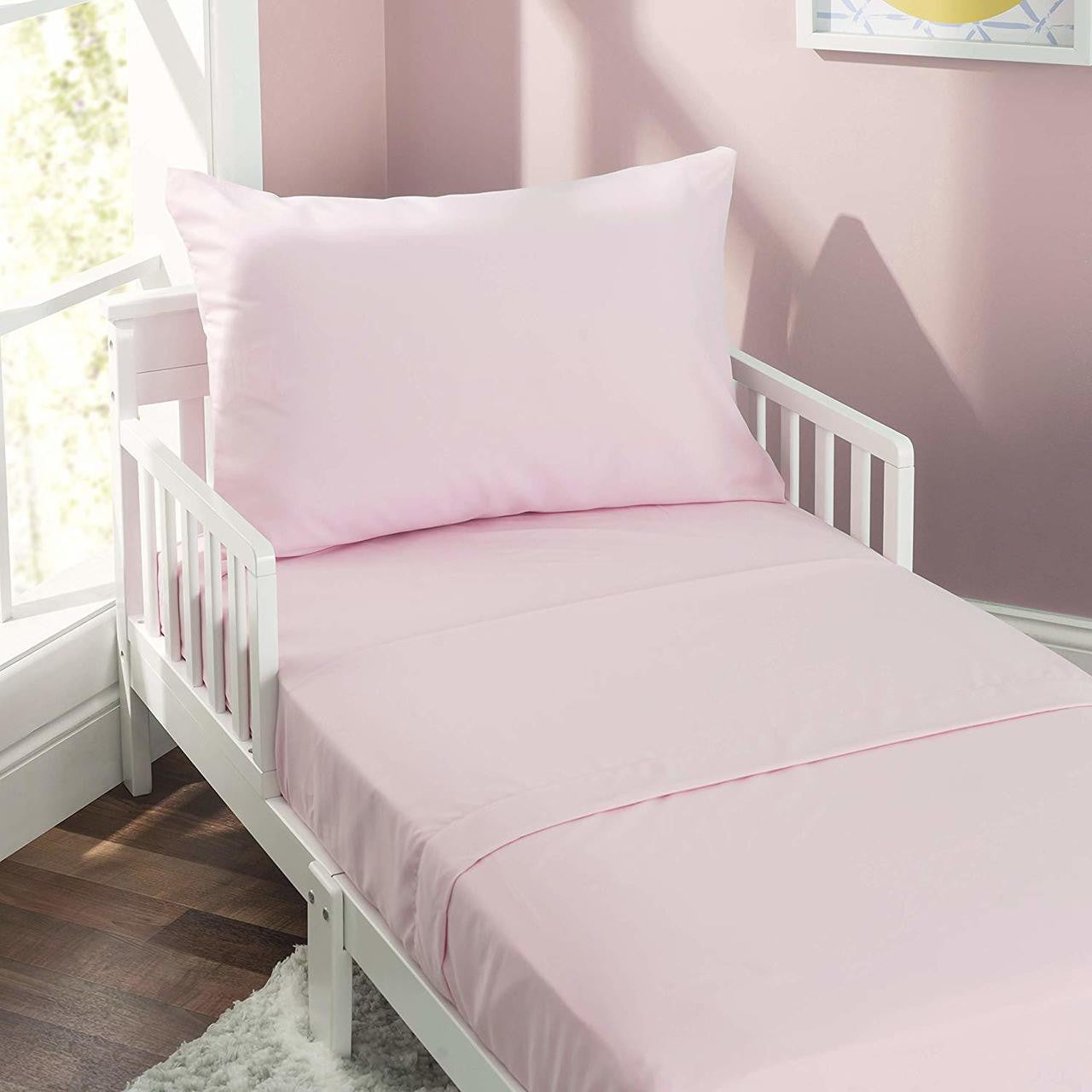 Everyday Kids 4 Piece Toddler Bedding Set - Solid Pink