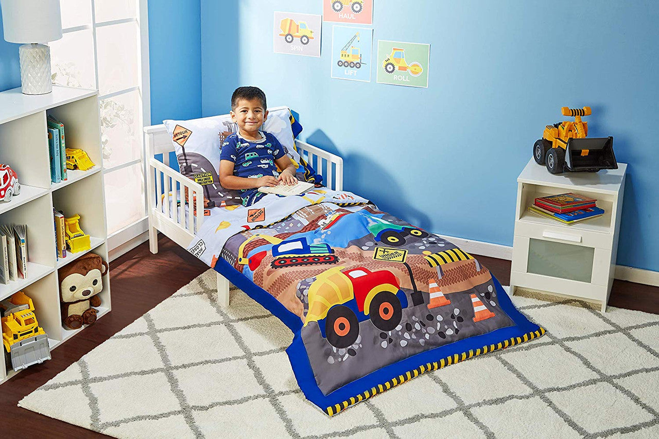 Everyday Kids 4 Piece Toddler Bedding Set - Under Construction