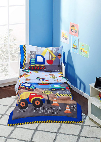 Everyday Kids 4 Piece Toddler Bedding Set - Under Construction